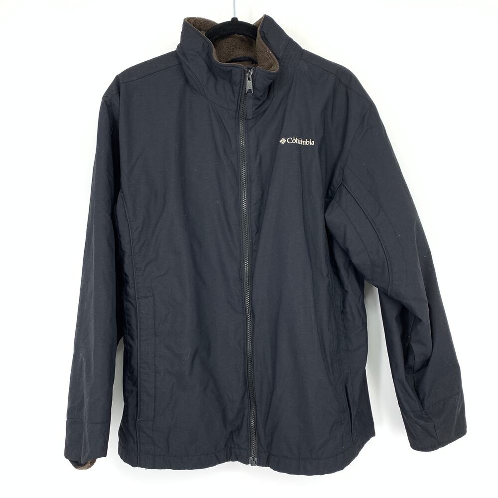 Columbia Full Zip Outerwear Jacket Womens Size Large Black Brown Fleece Lining - Picture 1 of 6